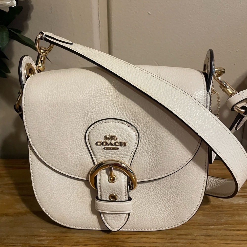 Coach Cream Leather Crossbody Bag with Gold Accents